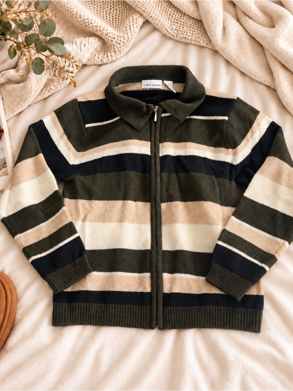Croft & Barrow Striped Zip-Up Sweater Jacket – Women's M